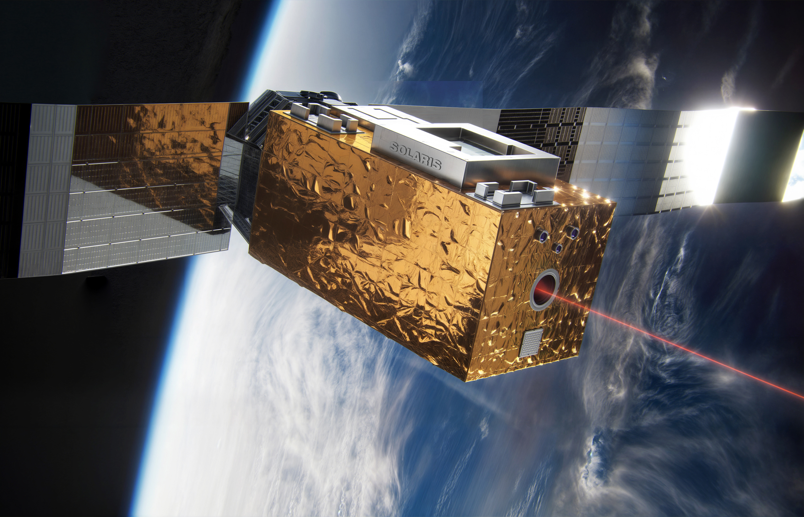Solaris payload close-up with laser aperture and thermal blanket